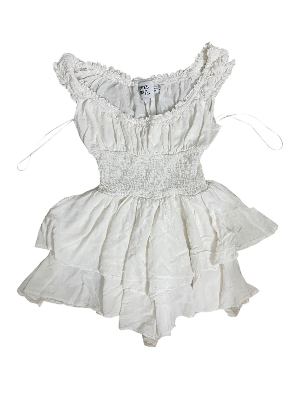 Princess Polly White Off Shoulder Smocked Ruffle Solid Romper Women’s 0